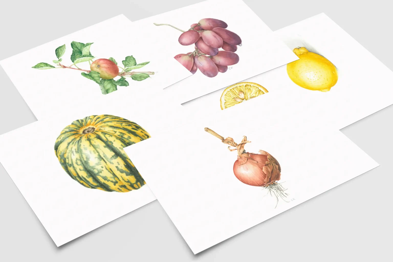 Set of 5 Cards - Fruit & Vegetables Collection